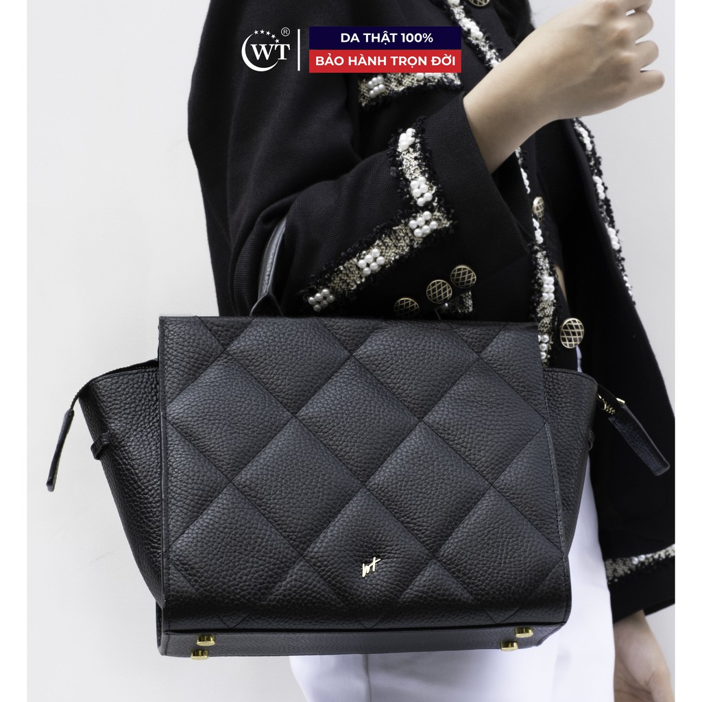 Túi Xách Nữ Da Bò Có Quai Đeo Cao Cấp Màu Trắng, Màu Đen WT Leather FENSE-F