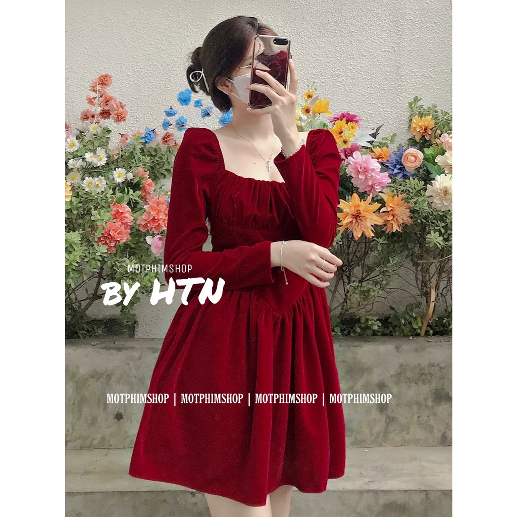 ĐẦM DỰ TIỆC SANG CHẢNH LUNA TD DRESS, NHUNG ĐỎ/ ĐEN