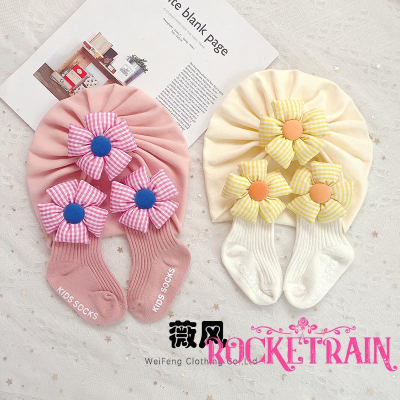 Đôi Tất + Mũ Turban Mềm Mại Giữ Ấm Mùa Thu Đông Cho Bé Gái Sơ Sinh