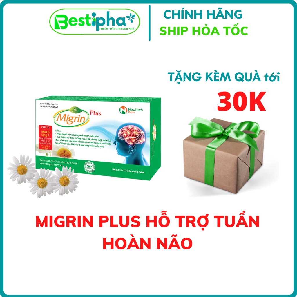 Migrin Plus viên uống hỗ trợ tuần hoàn não hộp 20 viên