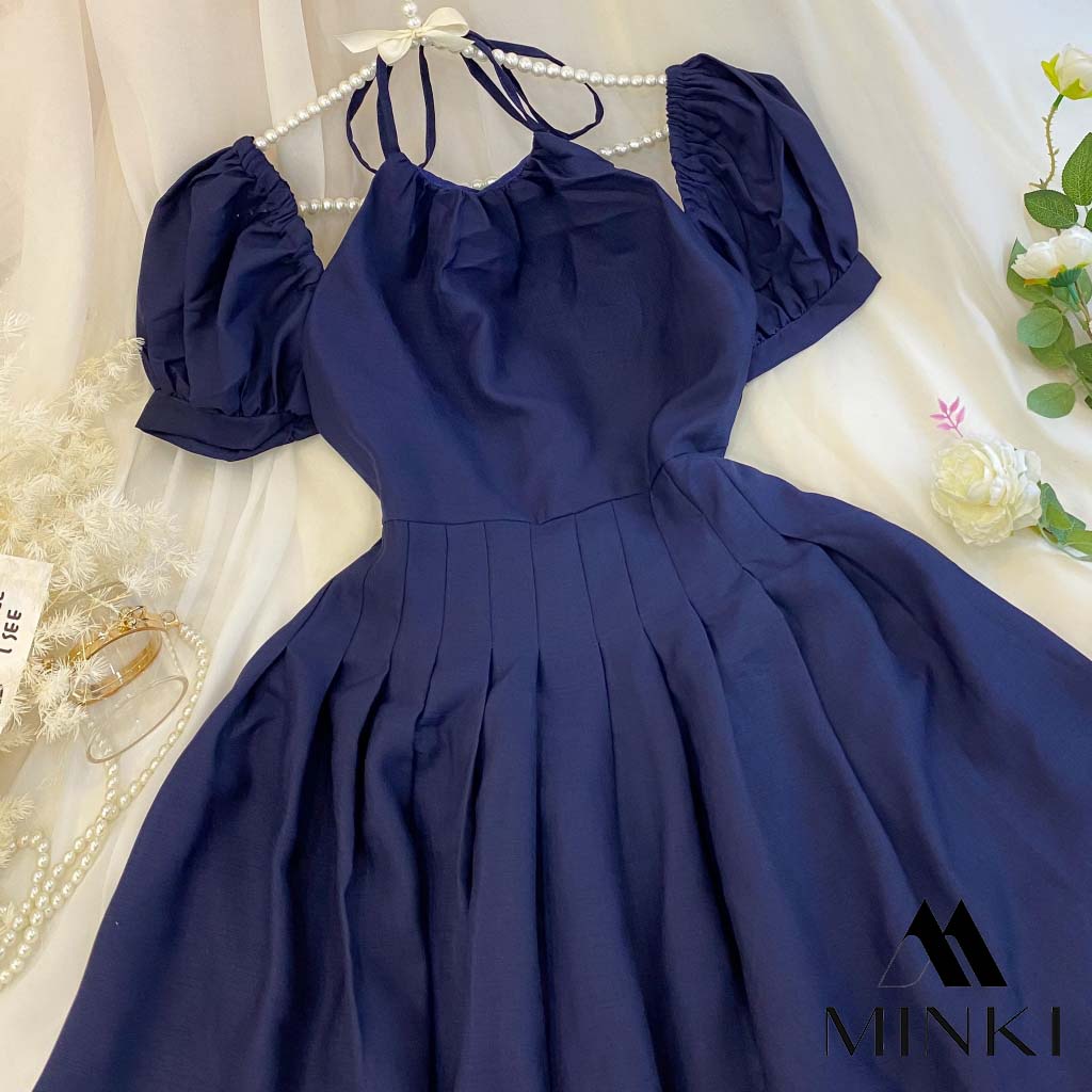 ĐẦM YẾM CỘT TAY BỒNG DÁNG XOÈ - CHẤT LIỆU CAO CẤP - MÀU XANH THAN / TRẮNG / ĐỎ / VÀNG | BigBuy360 - bigbuy360.vn