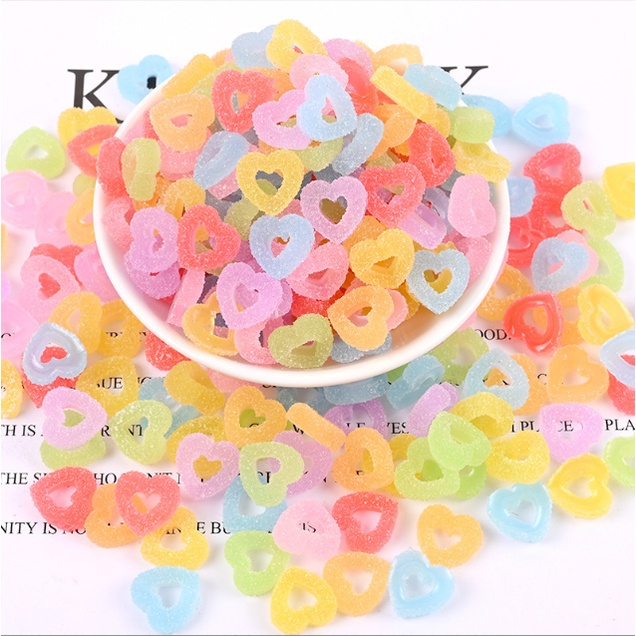 Charm kẹo dẻo Jellybean hình trái tim (rỗng) cho các bạn trang trí kẹp tóc, dán Jibbitz, vỏ ốp điện thoại, DIY