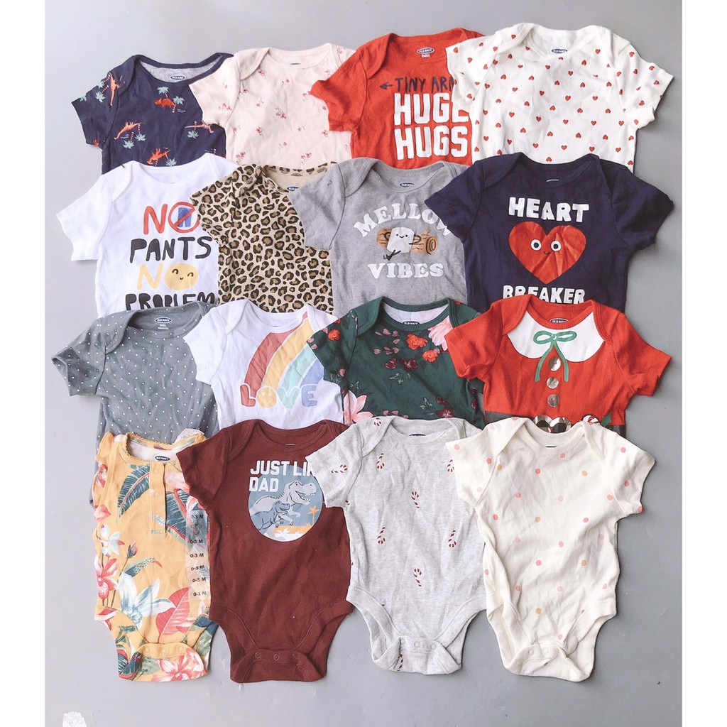 Bodysuit/ body chip tay ngắn Oldnavy thun cotton 100% cho bé trai, bé gái size 0-24M