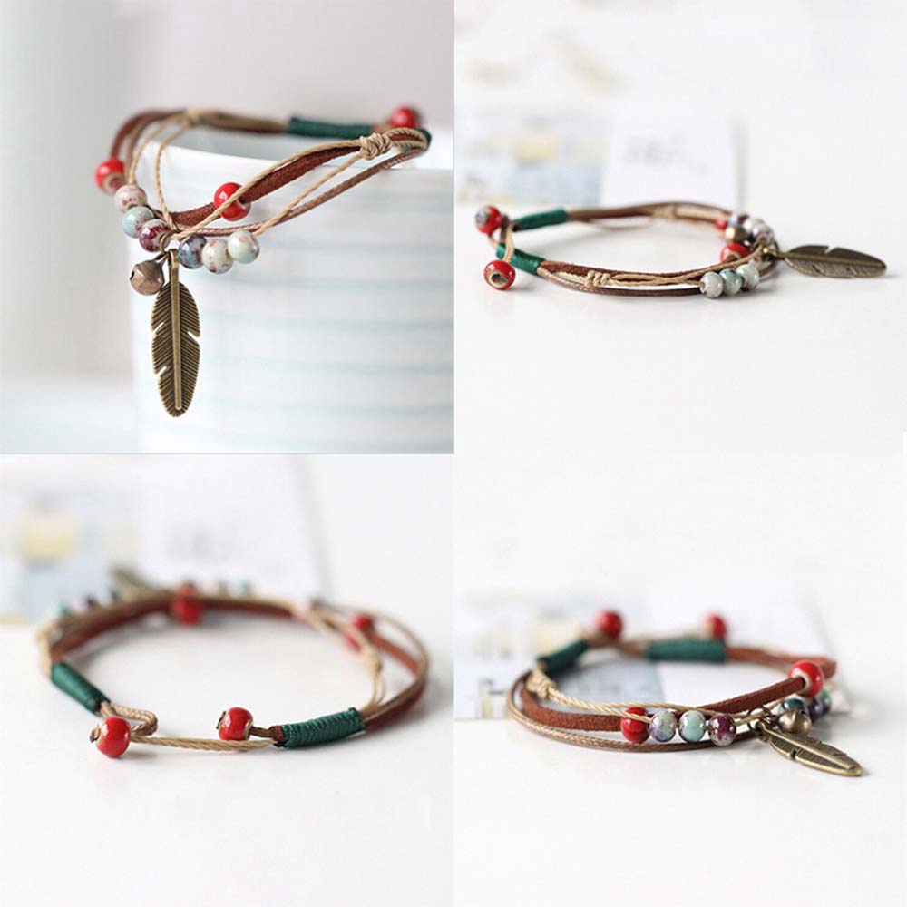 Vòng đeo tay đính hạt gốm sứ màu đồng thời trang dành cho nữ