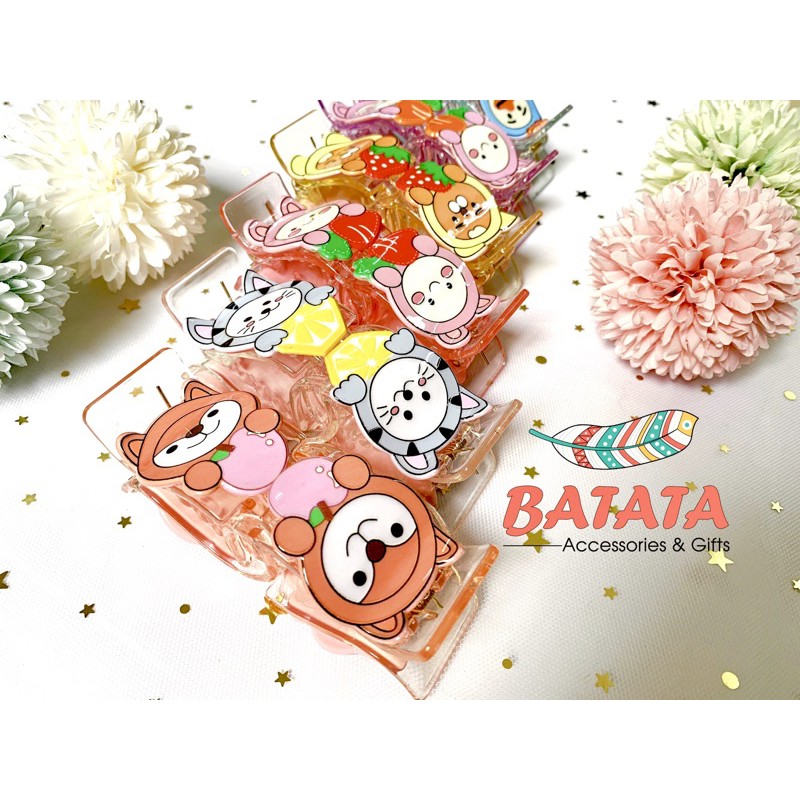 Kẹp Càng Cua Đính Icon Thú Ôm Trái Cây, Hoa Quả Siêu Cute, Dễ Thương Nhiều Màu Sắc
