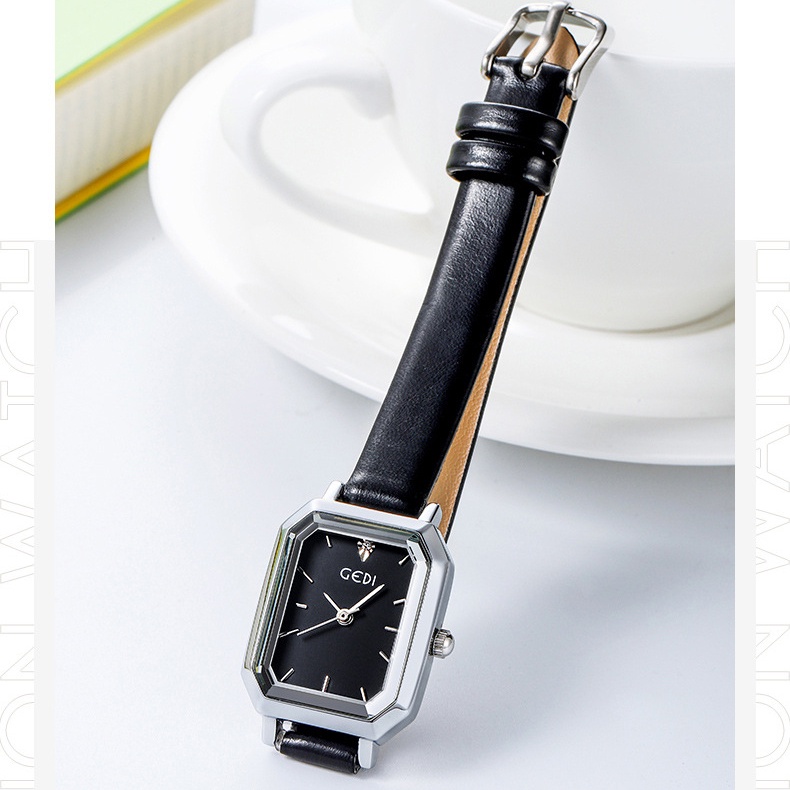 Đồng hồ nữ chính hãng đeo tay dây da chống nước mặt vuông đẹp LaCy Watch V04