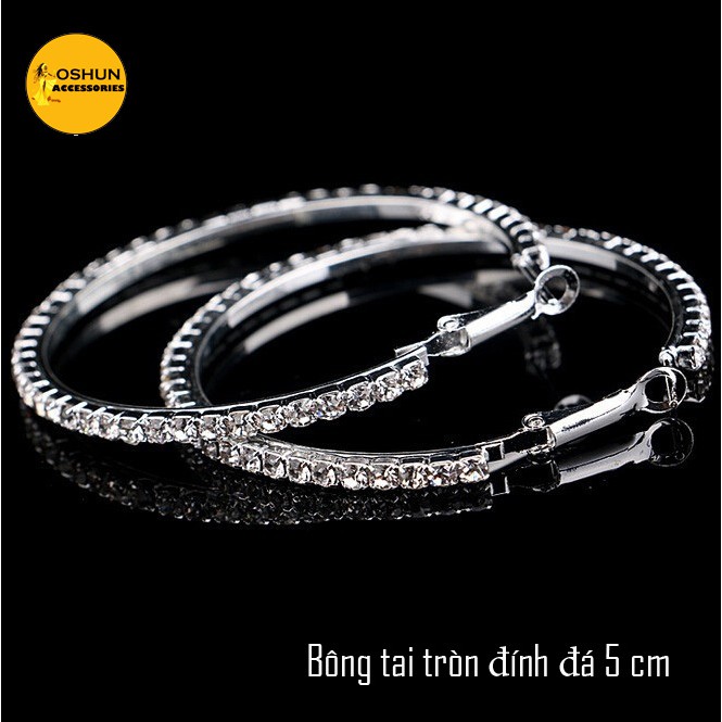 [GIẢM 15K PHÍ SHIP] BÔNG TAI TRÒN ĐÍNH ĐÁ 5CM