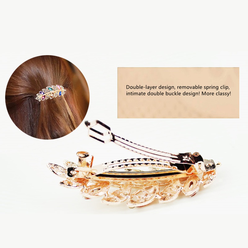 Kẹp Tóc Hợp Kim Hình Chiếc Lá Đính Đá 6 Màu Thời Trang Cho Nữ