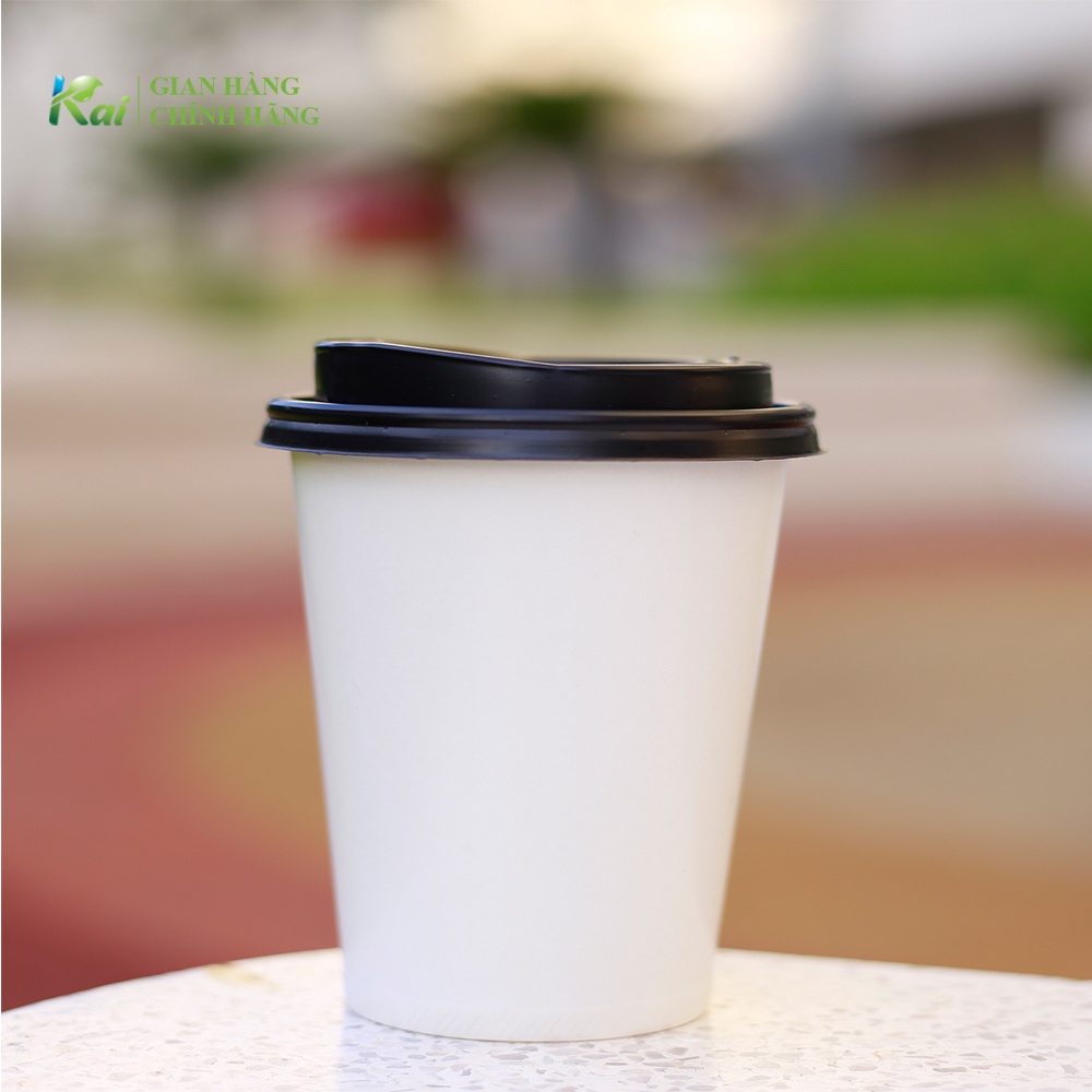 50 LY GIẤY KÈM NẮP ĐEN loại nút bật, chuyên dụng cho cafe nóng take away, size 250ml, 350 ml, 450ml, 600ml, GIÁ SỈ