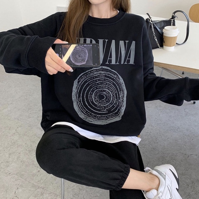 Áo sweater vải 100% cotton dáng rộng in họa tiết phong cách Hàn Quốc thời trang cho nữ