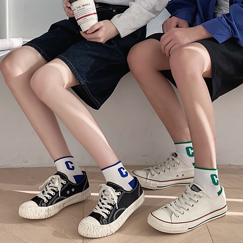 Vớ màu xanh lá cây Klein kẻ sọc caro dành cho nam nữ D563