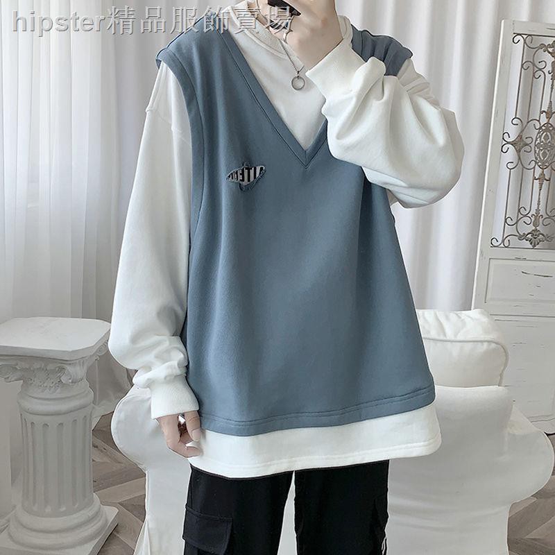 Áo Sweater Cổ Tròn Giả Nhiều Lớp Thời Trang Mùa Thu Hàn Quốc Cho Nam