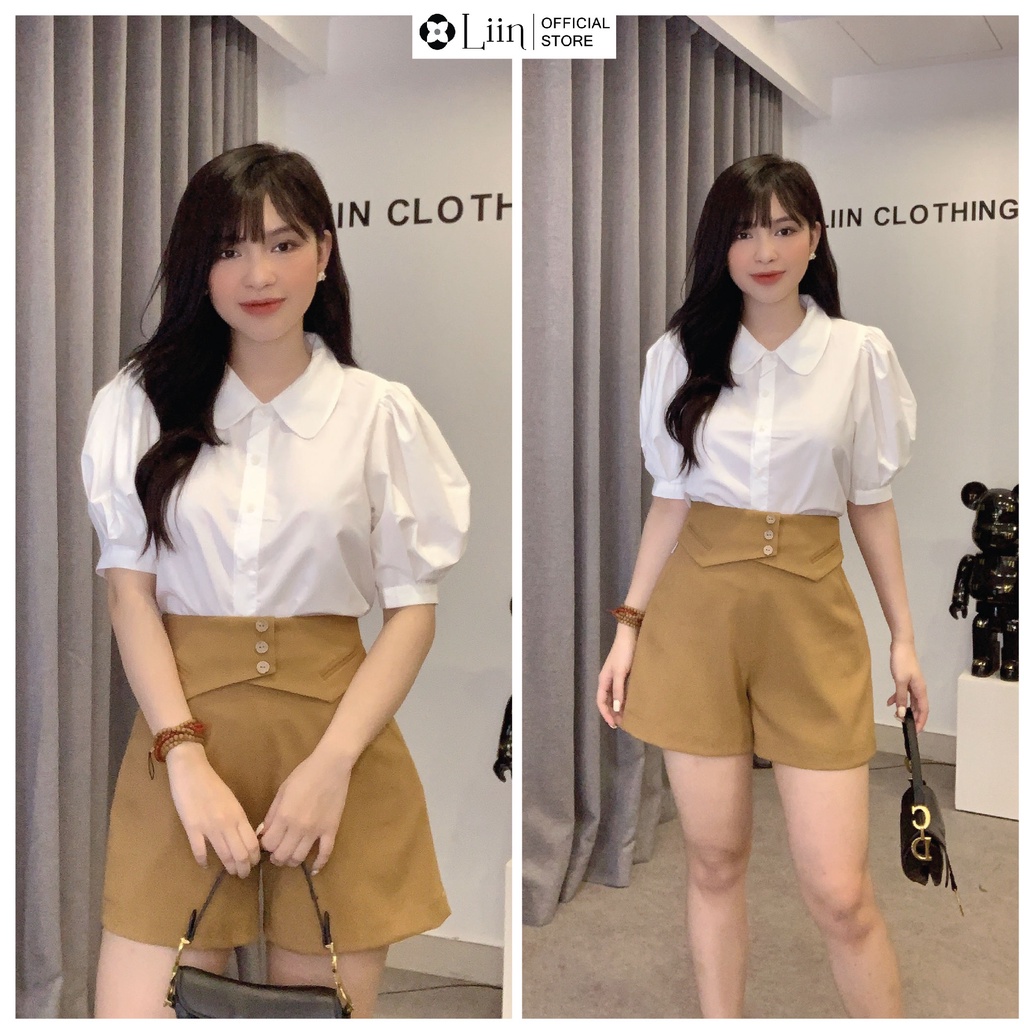 Áo sơ mi cộc tay màu trắng basic kết hợp tay bồng mặc thoải mái, dễ mix đồ Liin Clothing SM3931