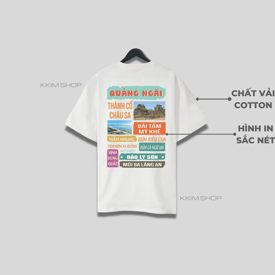 Áo thun tay lỡ QUẢNG NGÃI, Áo phông 63 tỉnh thành Form rộng oversize, chất liệu Cotton KKIMSHOP