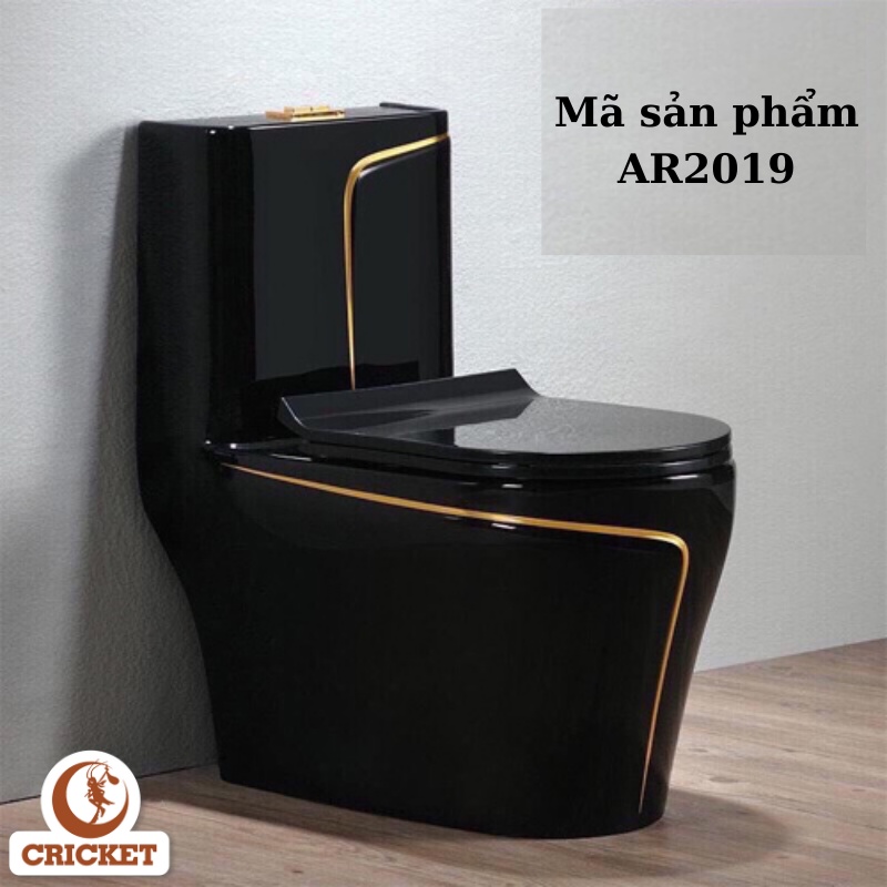 Bồn cầu 1 khối màu đen kết hợp viền vàng cổ điển ARINO (AR2019) - Nội thất phòng tắm sang trọng và nghệ thuật