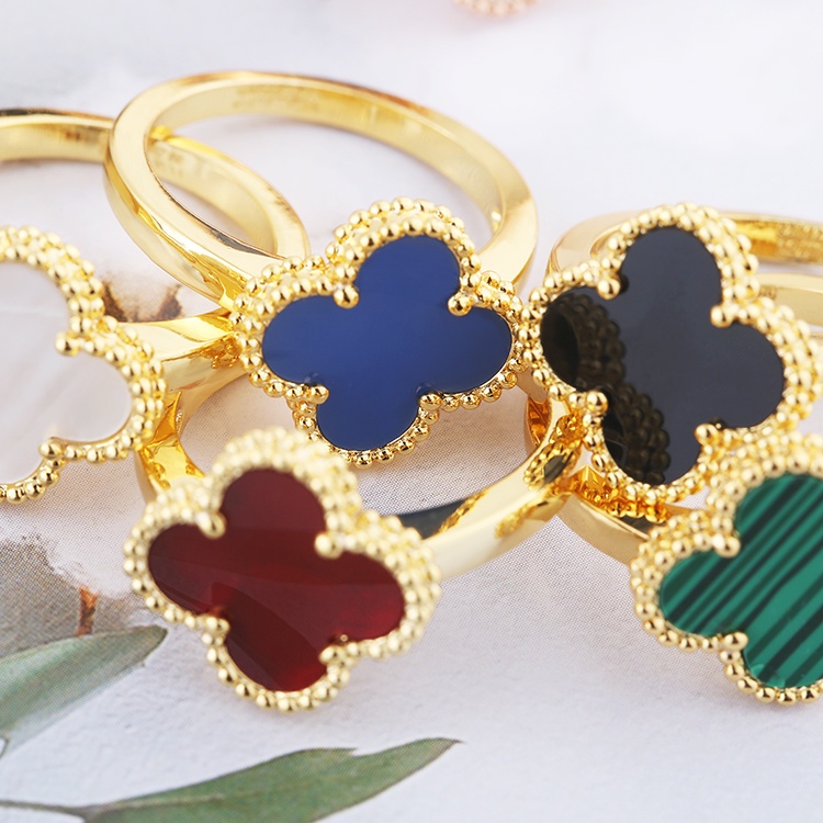 Nhẫn Hình Cỏ Bốn Lá Đơn Giản Nhiều Màu Sắc Phong Cách Mới