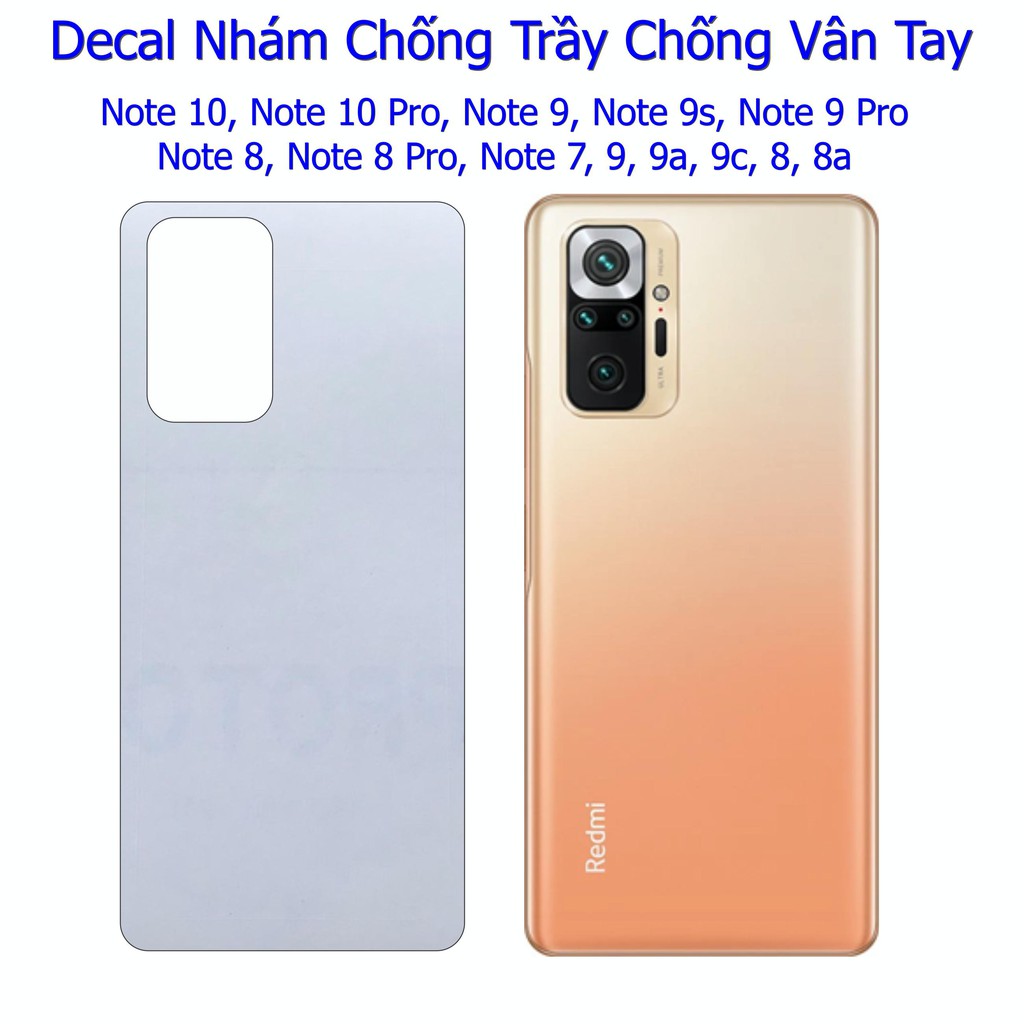 Miếng Decal Dán Lưng Trong Nhám Chống Trơn Xiaomi Redmi Note 10 - 10 Pro - 9 - 9s - 9 Pro - 8 - 8a, 9a, 9c,...