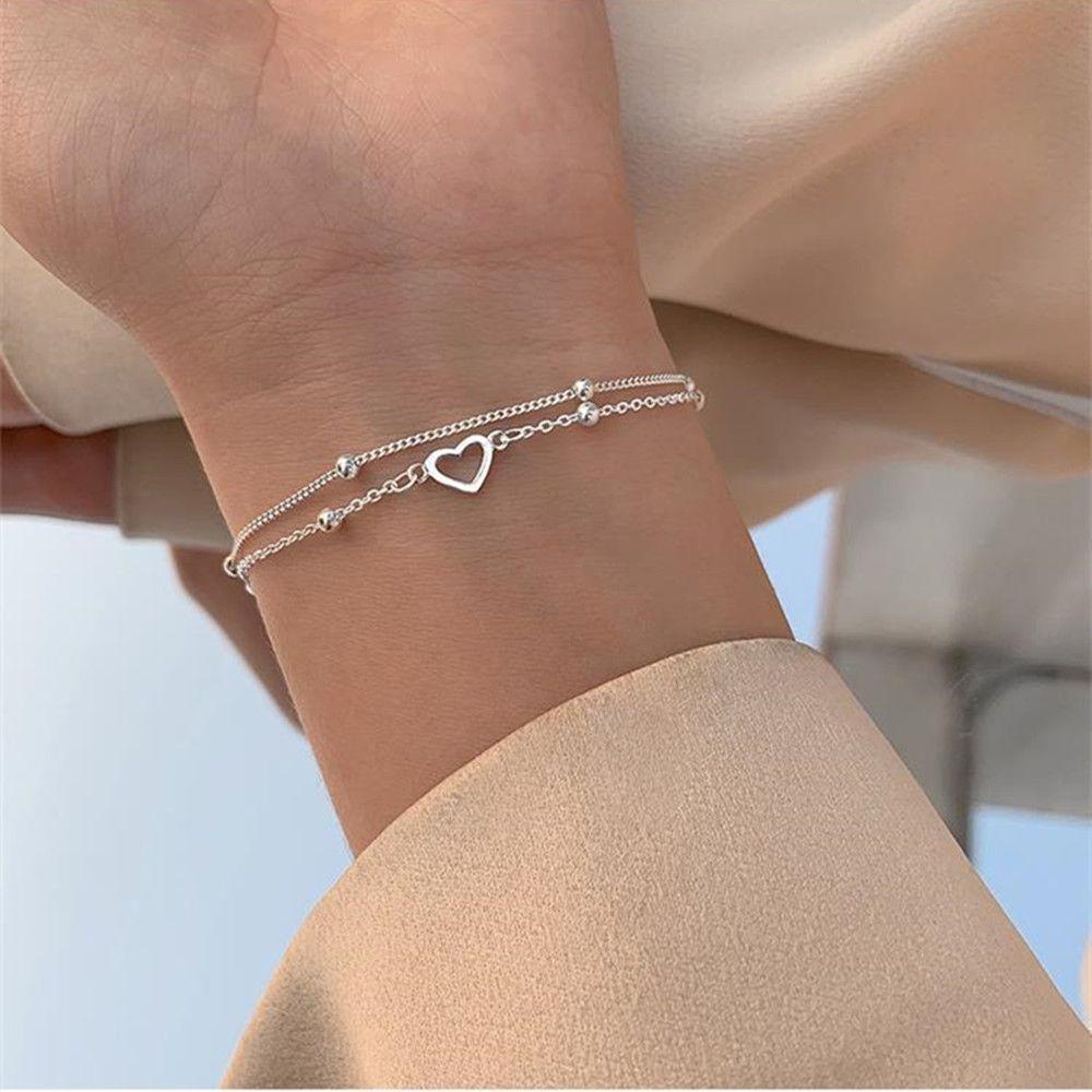 Vòng Tay Nữ Mạ Bạc 925 Mặt Trái Tim Thanh Lịch