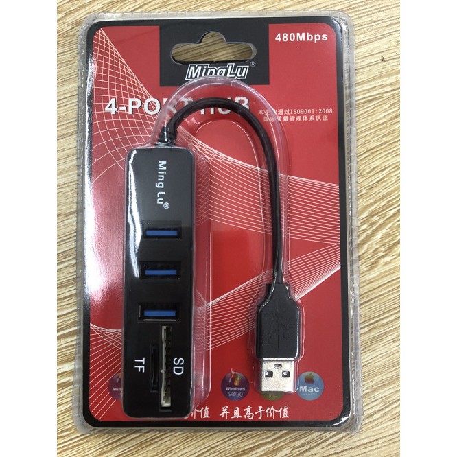 Bộ chia USB 2.0 ra 3 cổng + 1 cổng SD + 1 cổng TF - Hub USB 2.0 Ming Lu 95