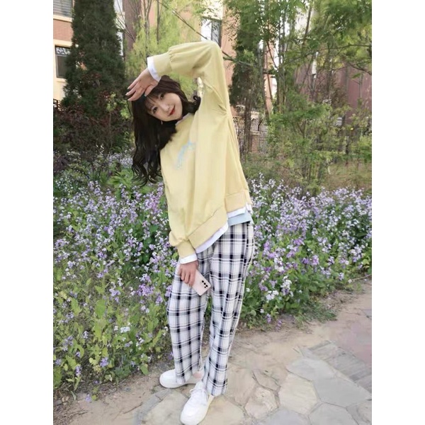 Quần caro ống suông unisex quần caro phong cách ulzzang