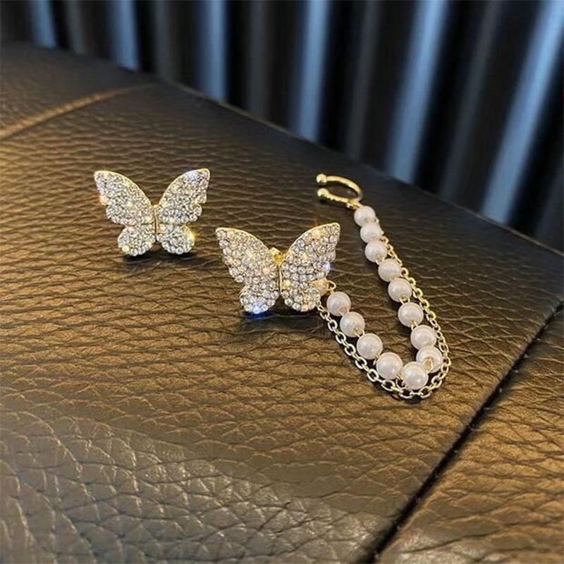 Bông Tai Hình Bướm Bằng Kim Loại Đính Đá Dễ Thương Thời Trang Hàn Quốc Cho Nữ