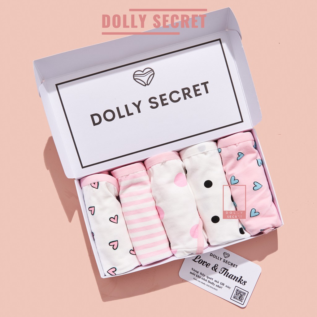 Quần lót nữ cotton phong cách nữ sinh màu trắng hồng họa tiết chấm bi kẻ ngang dễ thương đáng yêu DOLLY SECRET QL045 | BigBuy360 - bigbuy360.vn