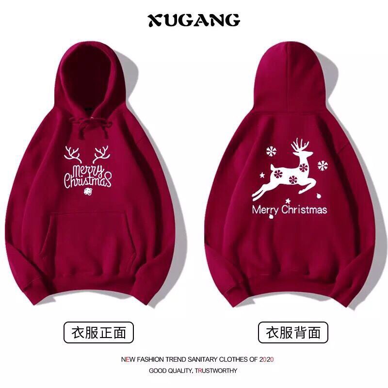 Áo hoodie noel unisex form rộng hình Tuần lộc, bông tuyết _Áo nỉ mũ nam nữ basic,hottrend