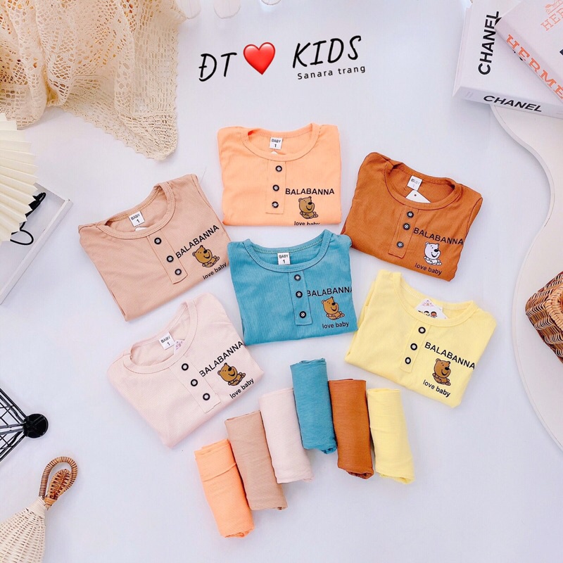 Bộ Áo Thun Tăm Dài Tay 3 Khuyu Hoạ Tiết Gấu LaLa Cho Bé Trai, Bé Gái - 6 màu
