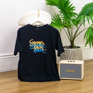 Áo thun nữ cotton form rộng in chữ Summer thời trang GAGO màu đen GA3917