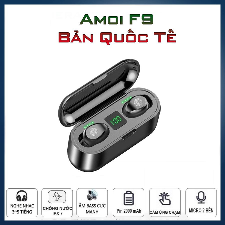 Tai nghe bluetooth không dây TWS Amoi F9 - Bản Quốc Tế - Cảm biến Vân Tay - Pin 280 giờ