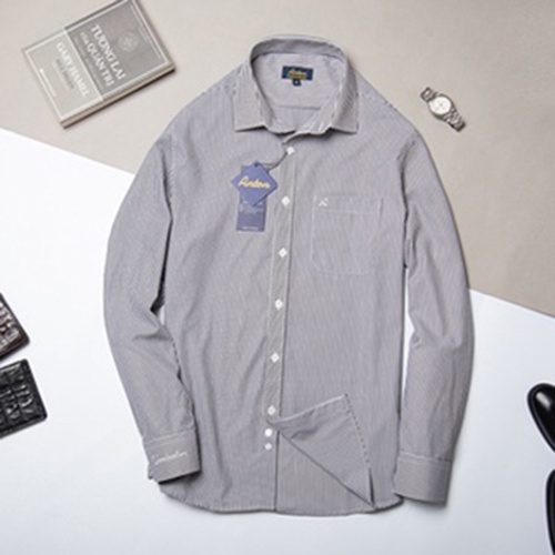 Áo Sơ Mi Nam Công Sở Trung Niên Anton Somianton Dài Tay Màu Ghi Vải Cotton Kẻ Sọc Đen - AC151