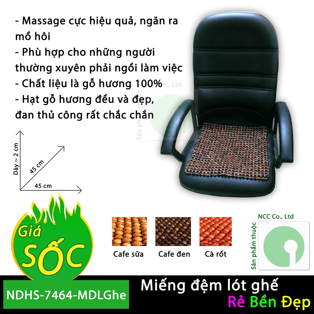 Miếng đệm lót ghế hạt gỗ massage huyết mạch khi ngồi cỡ 45x45cm