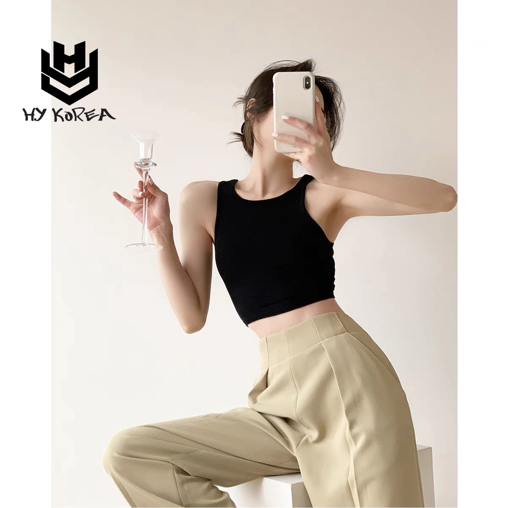 Áo croptop ba lỗ trơn HY KOREA dáng ngắn ôm nữ Freesize