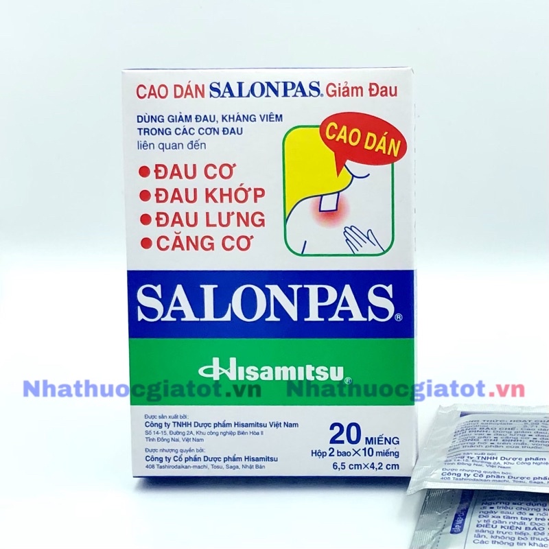 Hộp 20 miếng dán Salonpas Giúp Giảm Đau Hiệu Quả