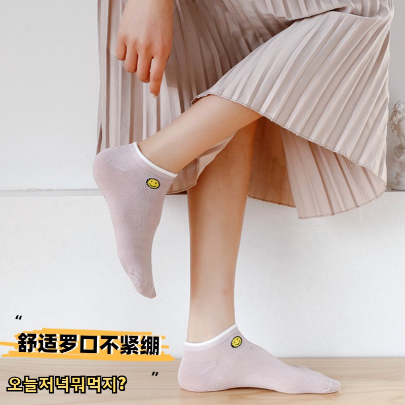 ❤️FREESHIP❤️ Tất - Vớ nữ mặt cười Cotton Trơn Ulzzang Cổ Ngắn gân tăm Phong Cách Vintage Hàn Quốc