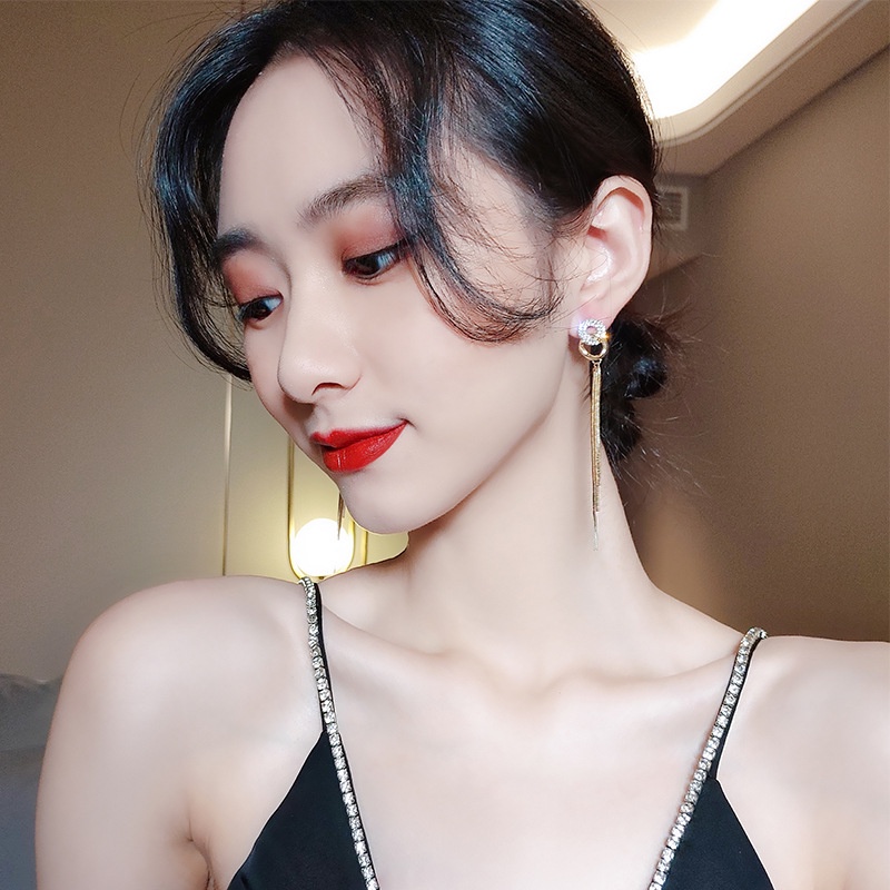 Đôi Bông Tai Dáng Dài Đính Đá Thời Trang Cho Nữ