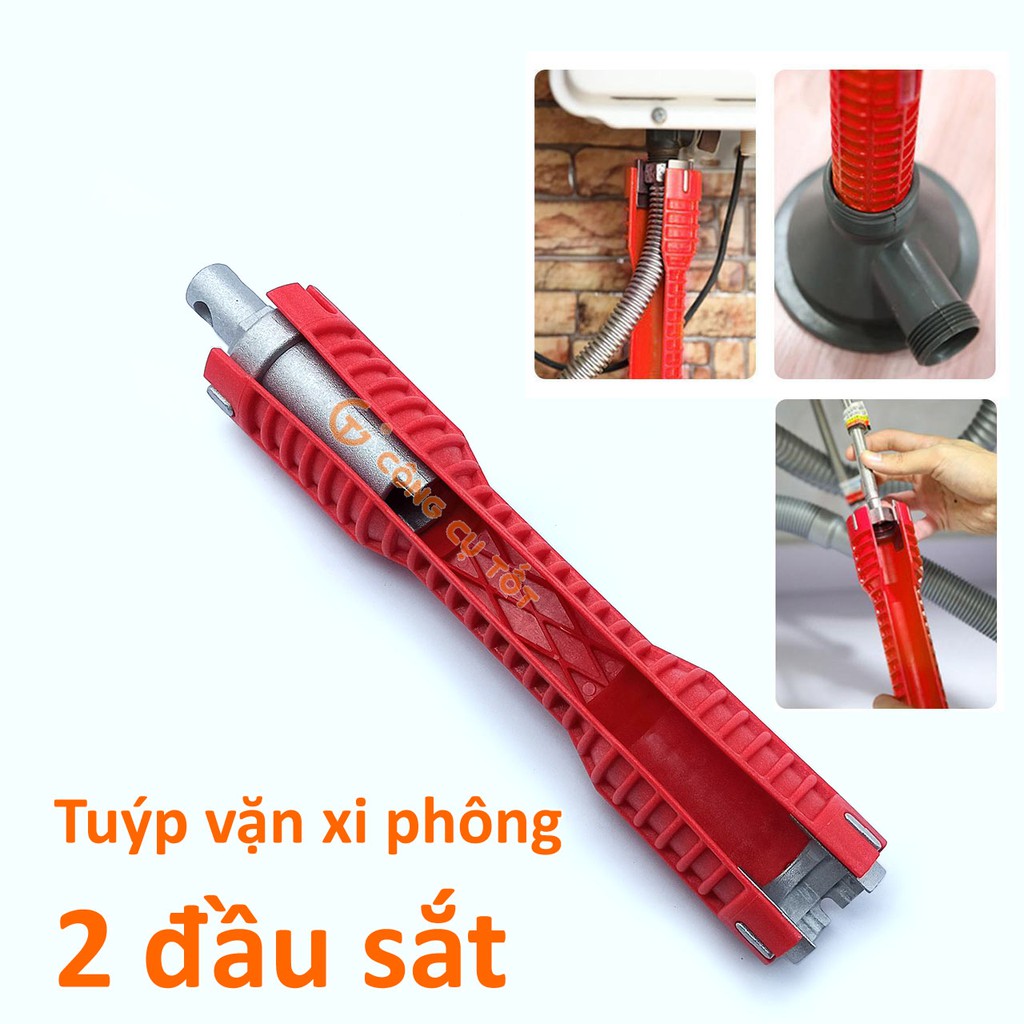 Tuýp vặn xi phông - cờ lê 2 đầu sắt chuyên tháo lắp ống và đầu cấp cho bồn rửa, bình nóng lạnh