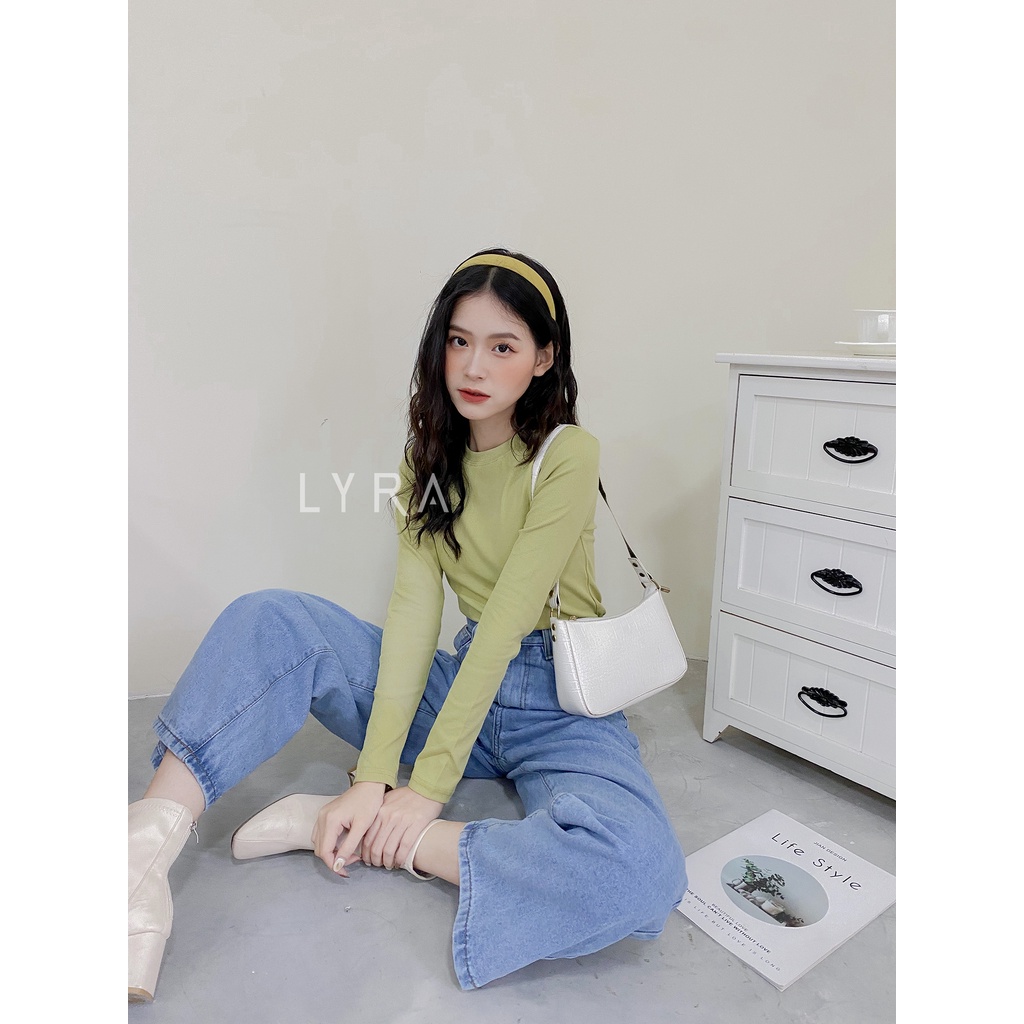Áo thun tăm dài tay LYRA, thun basic cổ tròn trơn dáng croptop chất thun tăm dày ấm, xinh xắn-VSYAP0166