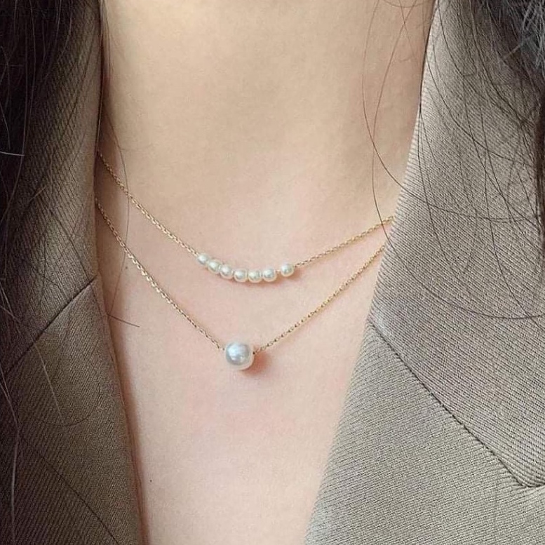 Vòng cổ chocker 2 tầng trai thật tự nhiên phối dây BẠC TA kiểu dáng trẻ trung