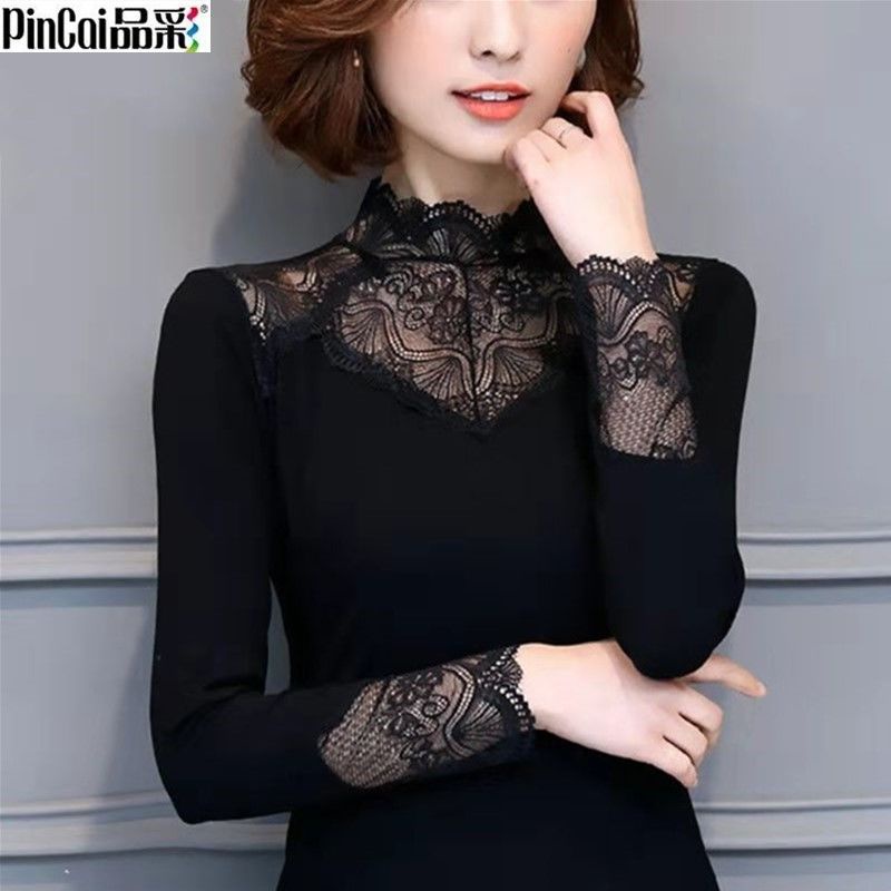 Áo thun vải nhung dài tay phối ren tr thu đông ấm áp cỡ lớn cho nữ