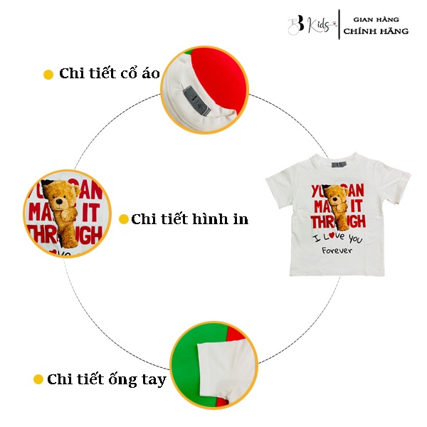 Áo Thun Ngắn Tay Cho Bé BB Kids In Hình Gấu Nửa Kèm Chữ Chất Liệu Cotton 100% Co Giãn 4 Chiều