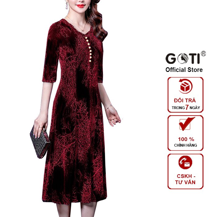 GOTI - Đầm Xoè Bigsize Nữ Thun Kim Tuyến Cao Cấp Dành Tặng Mẹ Trung Niên U50 U60 3335
