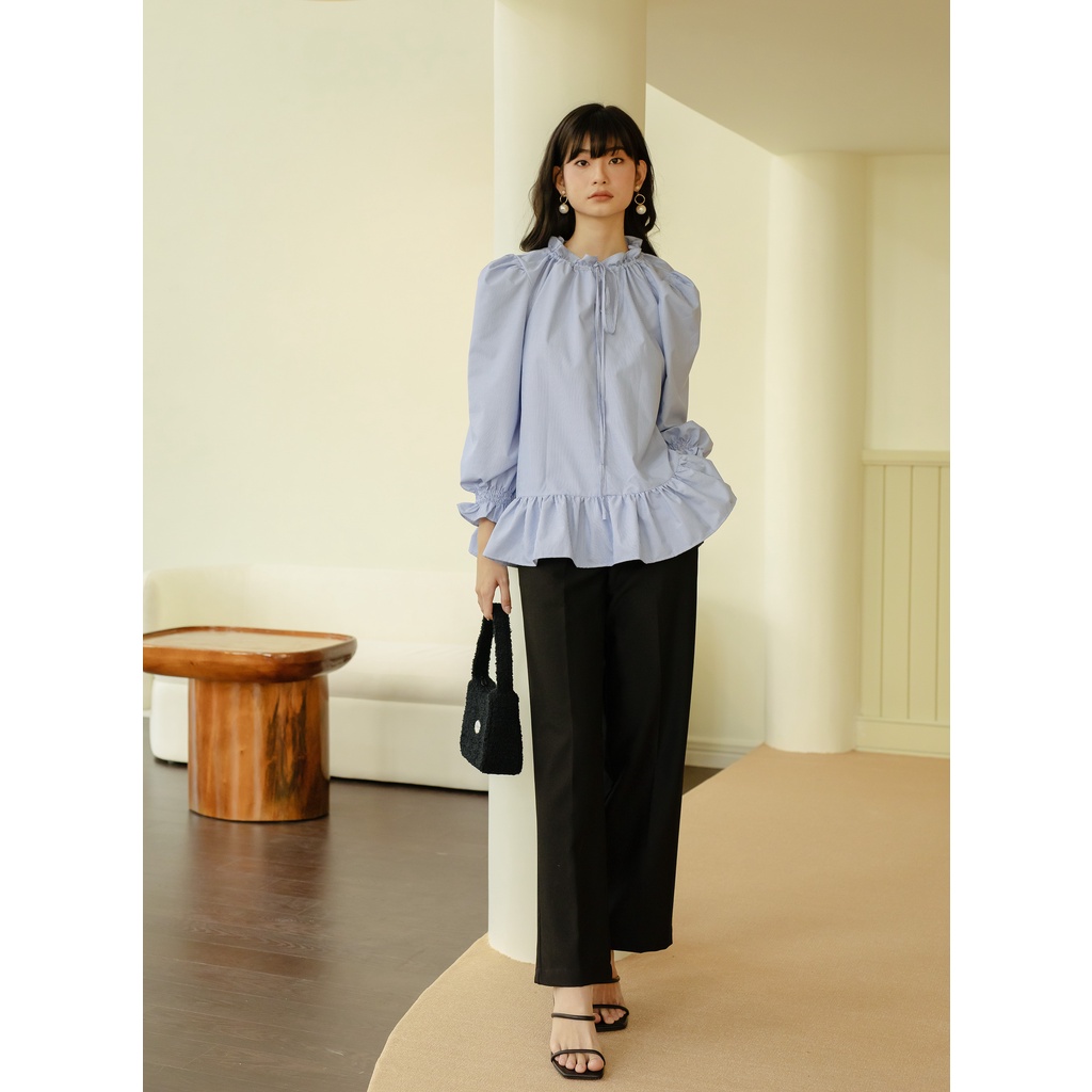 SKIN by NUDIEYE - Áo sơ mi cổ rút dây Sam Striped Top