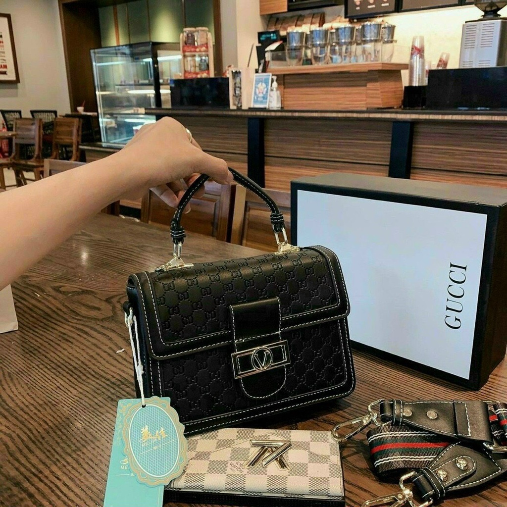 Túi Xách Nữ  Đeo Chéo CHỮ V ĐEN, Đeo Chéo💖FREESHIP💖 hai dây bản to tháo rời 💖 đơn giản,sang trọng