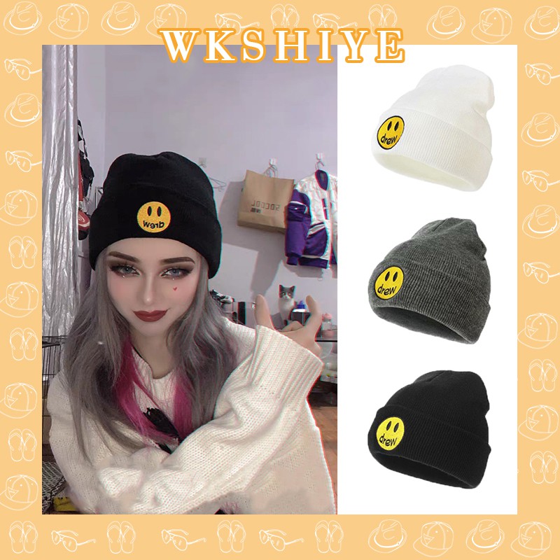 Mũ Len Beanie Thêu Hình Mặt Cười Đơn Giản Dành Cho Nam Và Nữ