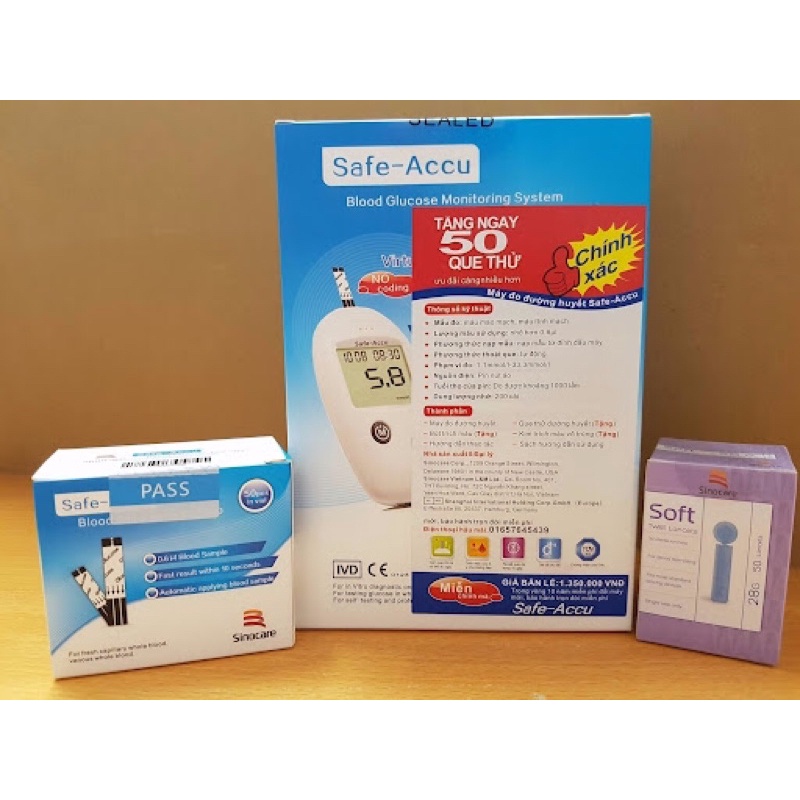 ❤️ TẶNG 25 TEST +50 KIM Máy Đo Đường Huyết Safe Accu Sinocare máy thử đo tiểu đường huyết SAFE-ACCU SINOCARE