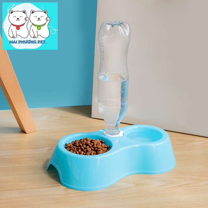 ￼Doremiu- Bát ăn đôi cho chó mèo bằng nhựa cao cấp (2 loại) chén ăn nhựa đôi thú cưng dưới 5kg