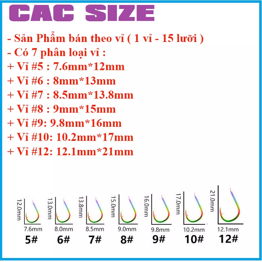 Lưỡi Câu Cá CJF, Lưỡi Câu TiTan 7 Màu Có Ngạnh ( Vỉ 15 Chiếc ) Cao Cấp Chuyên Câu Đài,Câu Đơn LC-8