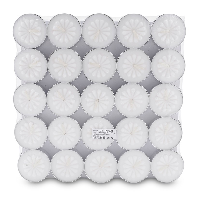 Vỉ 50 nến tealight bông mai FtraMart (Trắng)