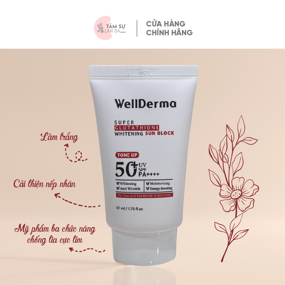 Kem Chống Nắng Nâng Tone WellDerma Super Glutathione Whitening Sun Block Tone Up SPF50+ PA++++  50ml